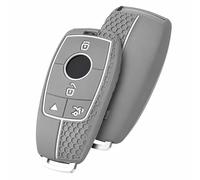 OATSBASF Car Key Case Suitable for Mercedes Benz, Key Case Cover for E Class S Class Silicone Protective Case (White Line - Grey 4 Buttons)