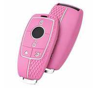 OATSBASF Car Key Case Suitable for Mercedes Benz, Key Case Cover for E Class S Class Silicone Protective Case (White Line - Pink 4 Buttons)