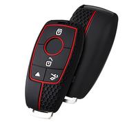 OATSBASF Car Key Case Suitable for Mercedes Benz, Key Case Cover for E Class S Class Silicone Protective Case (Red Line - Black 4 Buttons)