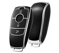 OATSBASF Car Key Case Suitable for Mercedes Benz, Key Case Cover for E-Class S-Class TPU Protective Case (Silver Edge-Black)