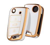 OATSBASF Car Key Case Suitable for VW, VW Golf 7, Polo, Skoda, Tiguan, MK7 3 Buttons (Golden Edge White)