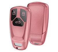 OATSBASF Car Key Cover Compatible with Audi A4L A6L A8 Q5 Q7 TTS TT Silicone TPU 3 Buttons Key Box Shell (Pink-Stripe)