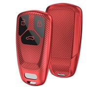 OATSBASF Car Key Cover Compatible with Audi A4L A6L A8 Q5 Q7 TTS TT Silicone TPU 3 Buttons Key Box Shell (Red-Stripe)