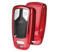 OATSBASF Car Key Cover Compatible with Audi A4L A6L A8 Q5 Q7 TTS TT Silicone TPU 3 Buttons Key Box Shell (Red)