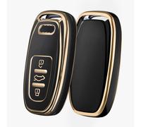 OATSBASF Car Key Cover Compatible with Audi,Suitable for Keyless Operation Keys Audi A4 A5 A6 A7 Q5 Q7 Q8 RS SQ TPU Silicone 3 Buttons Case Box (Black-Golden Edge)