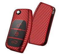 OATSBASF Car Key Cover Compatible with Ford Fiesta Focus Galaxy Fusion Mondeo C-Max S-Max Bantam, 3-Button Key Case Shell TPU Key Box (Red-Stripe)