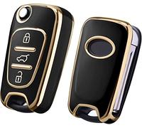 OATSBASF Car Key Cover Compatible with Hyundai,Key Box for Hyundai VERNA Elantra Sportage Carens Forte Avante K2 K5 SONATA8 ix35 i30 Accessories Case TPU Shell (Golden Edge Black)