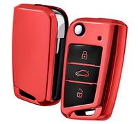 OATSBASF Car Key Cover Compatible with VW,Car Key Case for VW Golf 7 Polo Skoda Seat TPU Silicone 3 Buttons Box (Red)