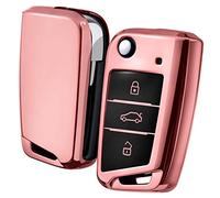 OATSBASF Car Key Cover Compatible with VW,Car Key Case for VW Golf 7 Polo Skoda Seat TPU Silicone 3 Buttons Box (Rose Gold)