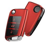 OATSBASF Car Key Cover Compatible with VW,Car Key Case for VW Golf 7 Polo Skoda Seat TPU Silicone 3 Buttons Box (Red-Stripe)