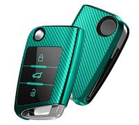 OATSBASF Car Key Cover Compatible with VW,Car Key Case for VW Golf 7 Polo Skoda Seat TPU Silicone 3 Buttons Box (Green-Stripe)