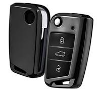 OATSBASF Car Key Cover Compatible with VW,Car Key Case for VW Golf 7 Polo Skoda Seat TPU Silicone 3 Buttons Box (Black)