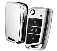 OATSBASF Car Key Cover Compatible with VW,Car Key Case for VW Golf 7 Polo Skoda Seat TPU Silicone 3 Buttons Box (Silver)