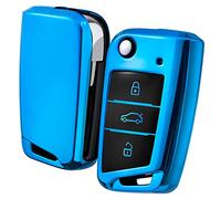 OATSBASF Car Key Cover Compatible with VW,Car Key Case for VW Golf 7 Polo Skoda Seat TPU Silicone 3 Buttons Box (Blue)