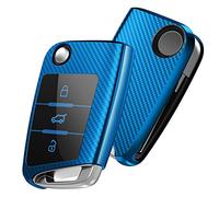 OATSBASF Car Key Cover Compatible with VW,Car Key Case for VW Golf 7 Polo Skoda Seat TPU Silicone 3 Buttons Box (Blue-Stripe)