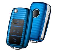 OATSBASF Car Key Cover Compatible with VW,Key Protective Case for VW Golf 4 5 6 Polo Skoda Seat TPU Silicone 3 Buttons Box (Blue-Stripe)