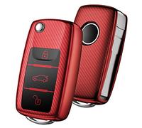 OATSBASF Car Key Cover Compatible with VW,Key Protective Case for VW Golf 4 5 6 Polo Skoda Seat TPU Silicone 3 Buttons Box (Red-Stripe)