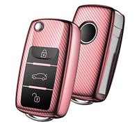 OATSBASF Car Key Cover Compatible with VW,Key Protective Case for VW Golf 4 5 6 Polo Skoda Seat TPU Silicone 3 Buttons Box (Rose gold-Stripe)