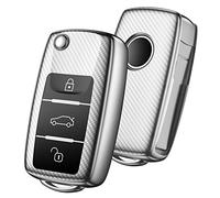 OATSBASF Car Key Cover Compatible with VW,Key Protective Case for VW Golf 4 5 6 Polo Skoda Seat TPU Silicone 3 Buttons Box (Silver-Stripe)