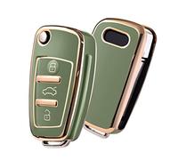OATSBASF Car Key Cover for Audi, Car Key Case Compatible With Audi A1 A3 A4 A6 Q3 Q5 Q7 S3 R8 TT Remote Protector Case TPU Silicone (Golden Edge Green)