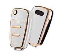OATSBASF Car Key Cover for Audi, Car Key Case Compatible with Audi A1 A3 A4 A6 Q3 Q5 Q7 S3 R8 TT Remote Protector Case TPU Silicone (Golden Edge White)