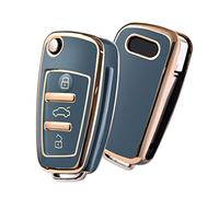 OATSBASF Car Key Cover for Audi, Car Key Case Compatible With Audi A1 A3 A4 A6 Q3 Q5 Q7 S3 R8 TT Remote Protector Case TPU Silicone (Golden Edge Grey)