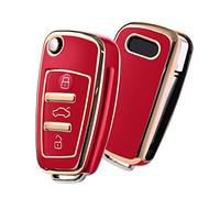 OATSBASF Car Key Cover for Audi, Car Key Case Compatible with Audi A1 A3 A4 A6 Q3 Q5 Q7 S3 R8 TT Remote Protector Case TPU Silicone (Golden Edge Red)