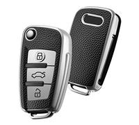 OATSBASF Car Key Cover for Audi, Car Key Case Compatible With Audi A1 A3 A4 A6 Q3 Q5 Q7 S3 R8 TT Remote Protector Case TPU Silicone (Silver Leather)