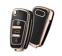 OATSBASF Car Key Cover for Audi, Car Key Case Compatible With Audi A1 A3 A4 A6 Q3 Q5 Q7 S3 R8 TT Remote Protector Case TPU Silicone (Golden Edge Black)