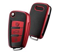 OATSBASF Car Key Cover for Audi, Car Key Case Compatible With Audi A1 A3 A4 A6 Q3 Q5 Q7 S3 R8 TT Remote Protector Case TPU Silicone (Red Leather)