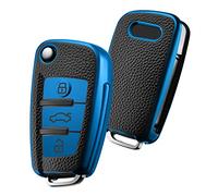 OATSBASF Car Key Cover for Audi, Car Key Case Compatible With Audi A1 A3 A4 A6 Q3 Q5 Q7 S3 R8 TT Remote Protector Case TPU Silicone (Blue Leather)