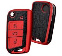 OATSBASF Car Key Cover for VW Golf 7 Key Box/Key Case Cover for VW, Polo, Skoda, Seat, 3 Buttons Q-Red Leather
