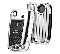 OATSBASF Car Key Cover for VW Golf 7, Polo, Skoda, Seat - 3 Button Key Case Cover (C2-Silver)