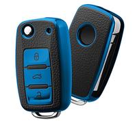 OATSBASF Car Key Cover for VW Golf, Polo, Passat; Skoda; Seat; 3 Buttons (Blue-Leather)