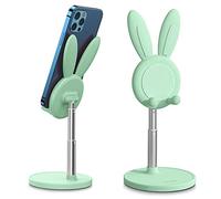 OATSBASF Cute Bunny Phone Stand, Angle Height Adjustable Cell Phone Stand for Desk, Thick Case Friendly Phone Holder Stand, Compatible with iPhone, Kindle, iPad, Switch, Tablets, All Phones (Green)