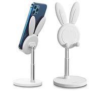 OATSBASF Cute Cell Phone Stand, Adjustable Bunny Phone Stand for Desk, Thick Case Friendly Holder Compatible with iPhone, Kindle, iPad, Switch, All Phones (White)