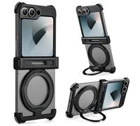 OATSBASF for Samsung Galaxy Z Flip 6 Bumper Case, with Kickstand 360° Rotatable Magnetic Stand Case, Minimalist Aluminum Bumper Protective, Frameless Bezel Less Slim Shockproof, Black