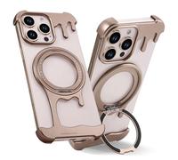OATSBASF Frameless Bumper Case for iPhone 16 Pro Max 6.9" Case, Metal Kickstand 360° Rotatable Magnetic Stand, Minimalist Aluminum Bumper Protective, Bezel Less Slim Shockproof, Desert Titanium
