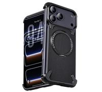 OATSBASF Frameless for iPhone 17 Pro Case, Sleek Minimalist Protective Shock Absorption Aerospace Grade Shells with 360° Rotating Kickstand, Leather-Black