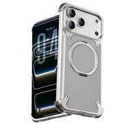 OATSBASF Frameless for iPhone 17 Pro Max Case, Sleek Minimalist Protective Shock Absorption Aerospace Grade Shells with 360° Rotating Kickstand, Leather-Natural Titanium