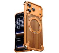 OATSBASF Frameless for iPhone 17 Pro Max Case, Sleek Minimalist Protective Shock Absorption Aerospace Grade Shells with 360° Rotating Kickstand, Wood Grain-Orange