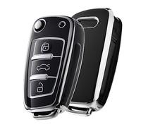 OATSBASF Key Case for Audi - A1 A3 A4 A6 Q3 Q5 Q7 S3 R8 TT Silicone TPU Protective Case (Silver Edge Black)