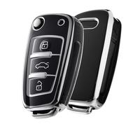 OATSBASF Key Case for Audi, Car Key Case for A1 A3 A4 A6 Q3 Q5 Q7 S3 R8 TT Silicone TPU Protective Case (Silver Edge Black)