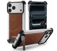 OATSBASF Leather Case for iPhone 17 Pro, Metal Frameless Design, Slim Adjustable Kickstand Bumper Phone Case, Protective Shock Grade Shell,Black