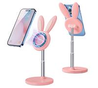 OATSBASF Magnetic Desk, Cute Phone Stand for MagSafe, Adjustable Rabbit Phone Holder Stand for iPhone 14/13/12, Comes with a Magnetic Patch for All Phones (M-Pink)