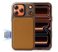 OATSBASF Magnetic Leather Case for iPhone 17 Pro 6.3", Built-in Camera Control, Compatible with MagSafe, Premium Leather Magnetic Phone Cover with Metal Buttons, Brown