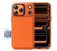 OATSBASF Magnetic Leather Case for iPhone 17 Pro Max 6.9", Built-in Camera Control, Compatible with MagSafe, Premium Leather Magnetic Phone Cover with Metal Buttons, Orange