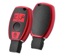 OATSBASF Mercedes Benz Car Key Case, Key Cover for Mercedes Benz W204 W211 2-3 Keyless Buttons A B C E Class (Red Leather)