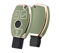 OATSBASF Mercedes Benz Car Key Case, Key Cover for Mercedes Benz W204 W211 2-3 Keyless Buttons A B C E Class (Golden Edge Green)
