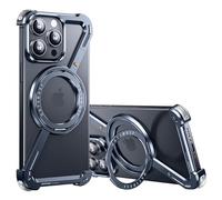 OATSBASF Minimalist Case Compatible with iPhone 15 Pro 6.1 Inch, 360° Rotation, Aluminum and Metal Stand, Frameless, Shockproof Protective Case, Blue